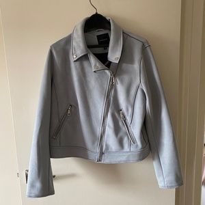 Dynamite powder blue faux suede moto jacket